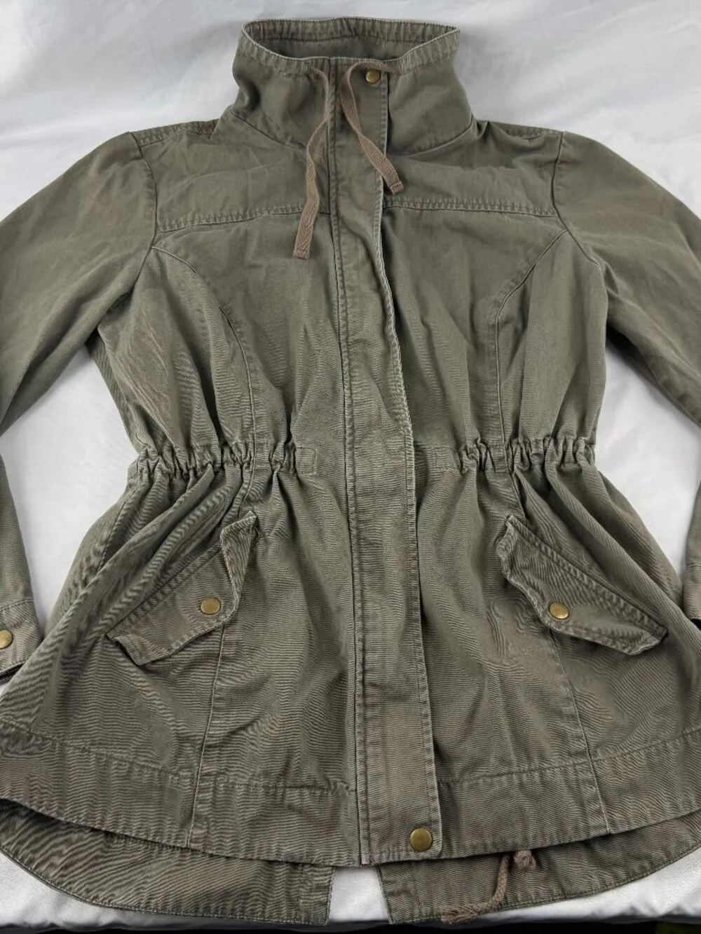New Directions Utility Anorak Jacket Women Green Cotton Drawstring Utility Coat